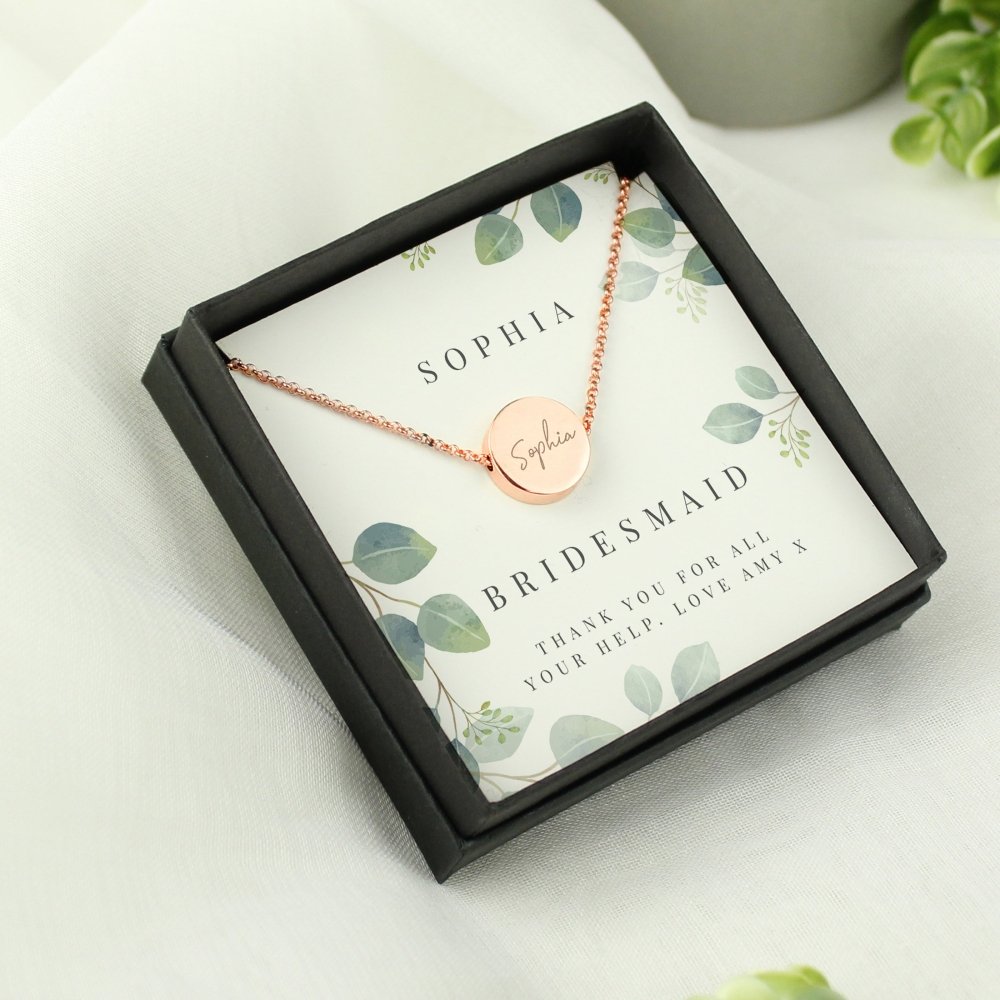 Personalised Botanical Sentiment Rose Gold Tone Necklace And Box