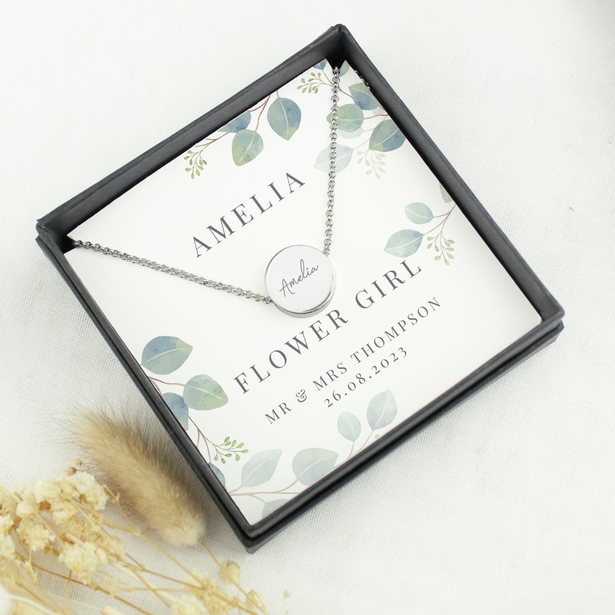 Personalised Botanical Sentiment Silver Tone Necklace And Box