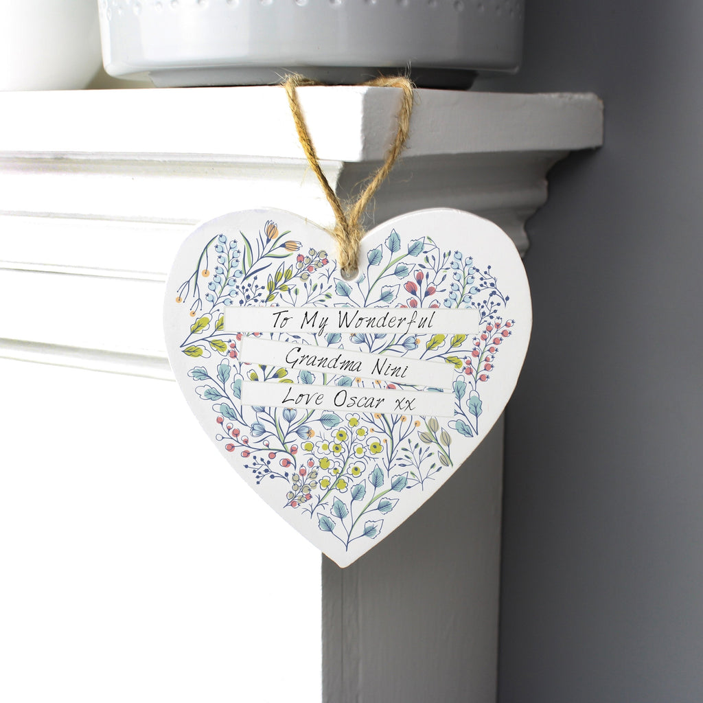 Personalised Botanical Wooden Heart Decoration