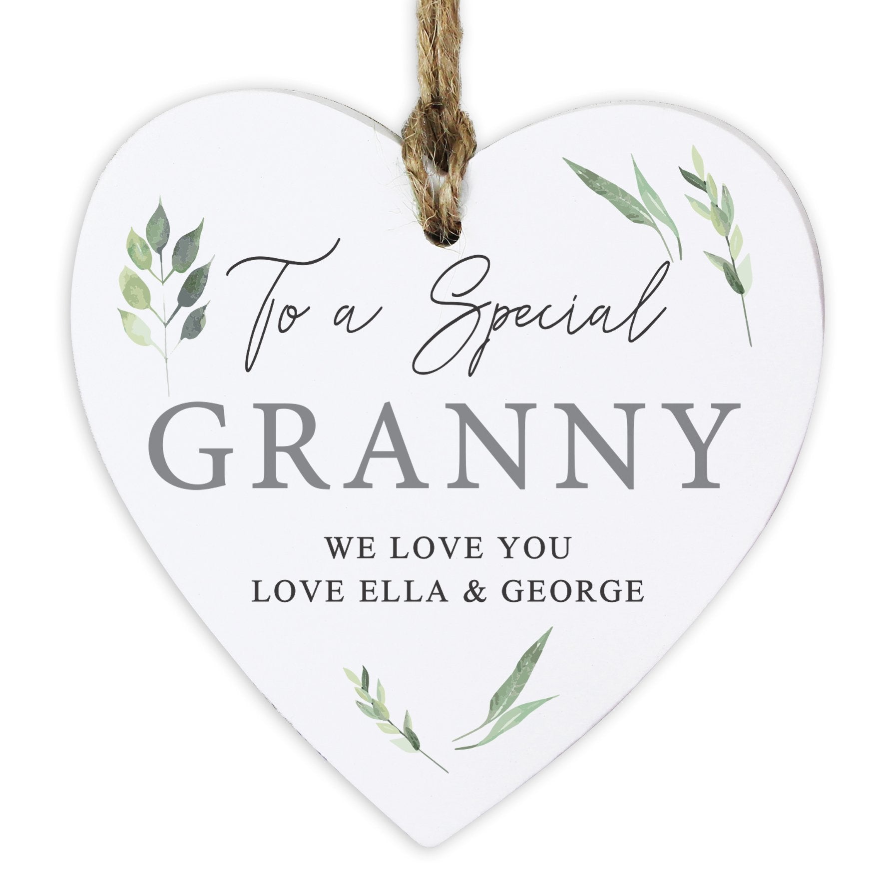 Personalised Botanical Wooden Heart Decoration