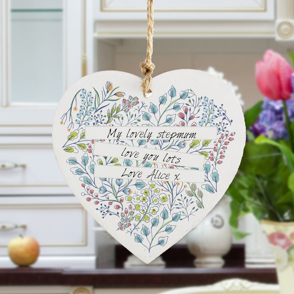 Personalised Botanical Wooden Heart Decoration