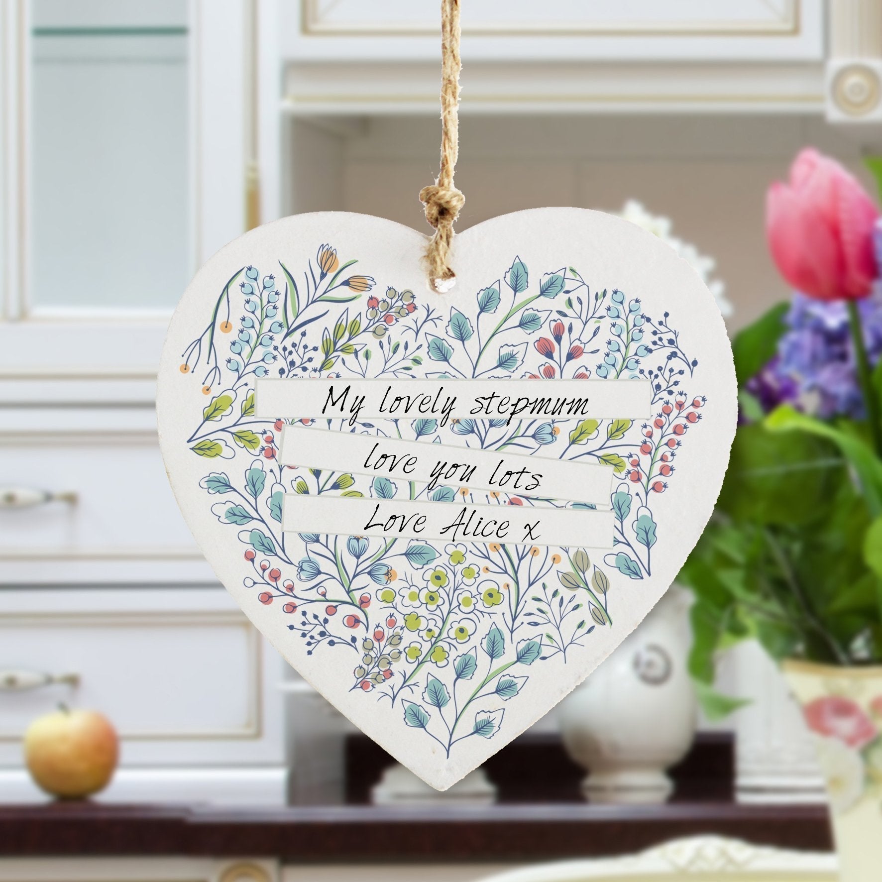 Personalised Botanical Wooden Heart Decoration