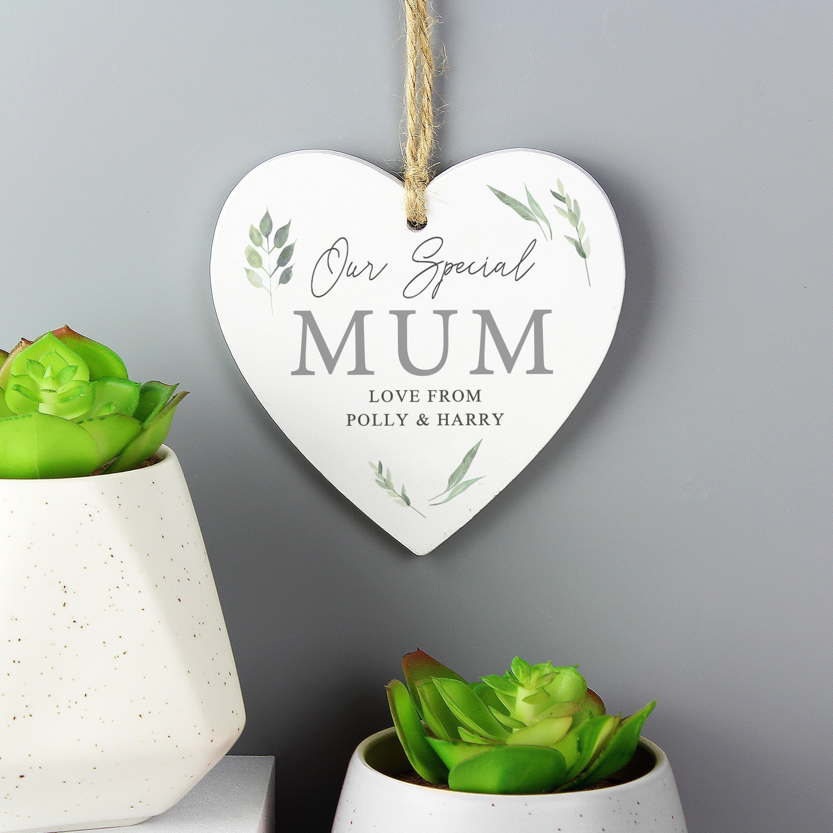 Personalised Botanical Wooden Heart Decoration
