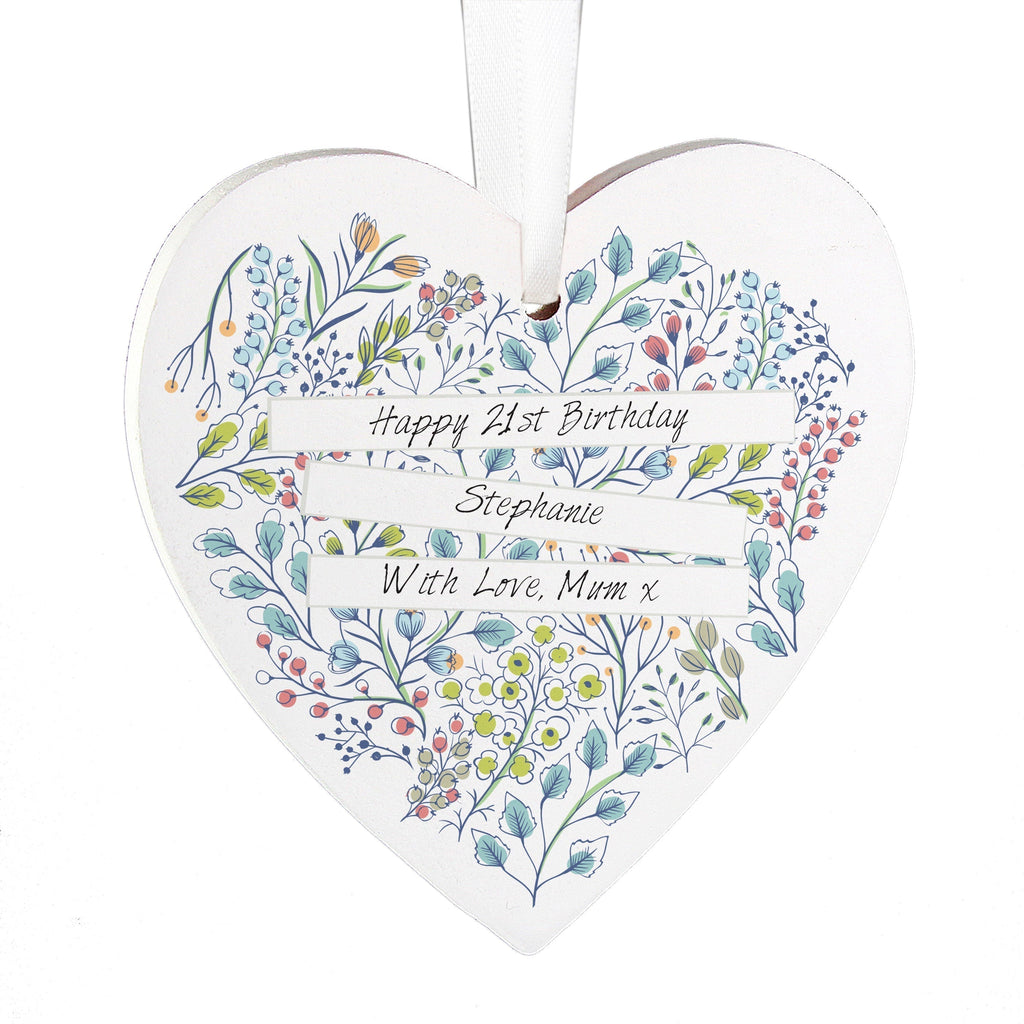 Personalised Botanical Wooden Heart Decoration