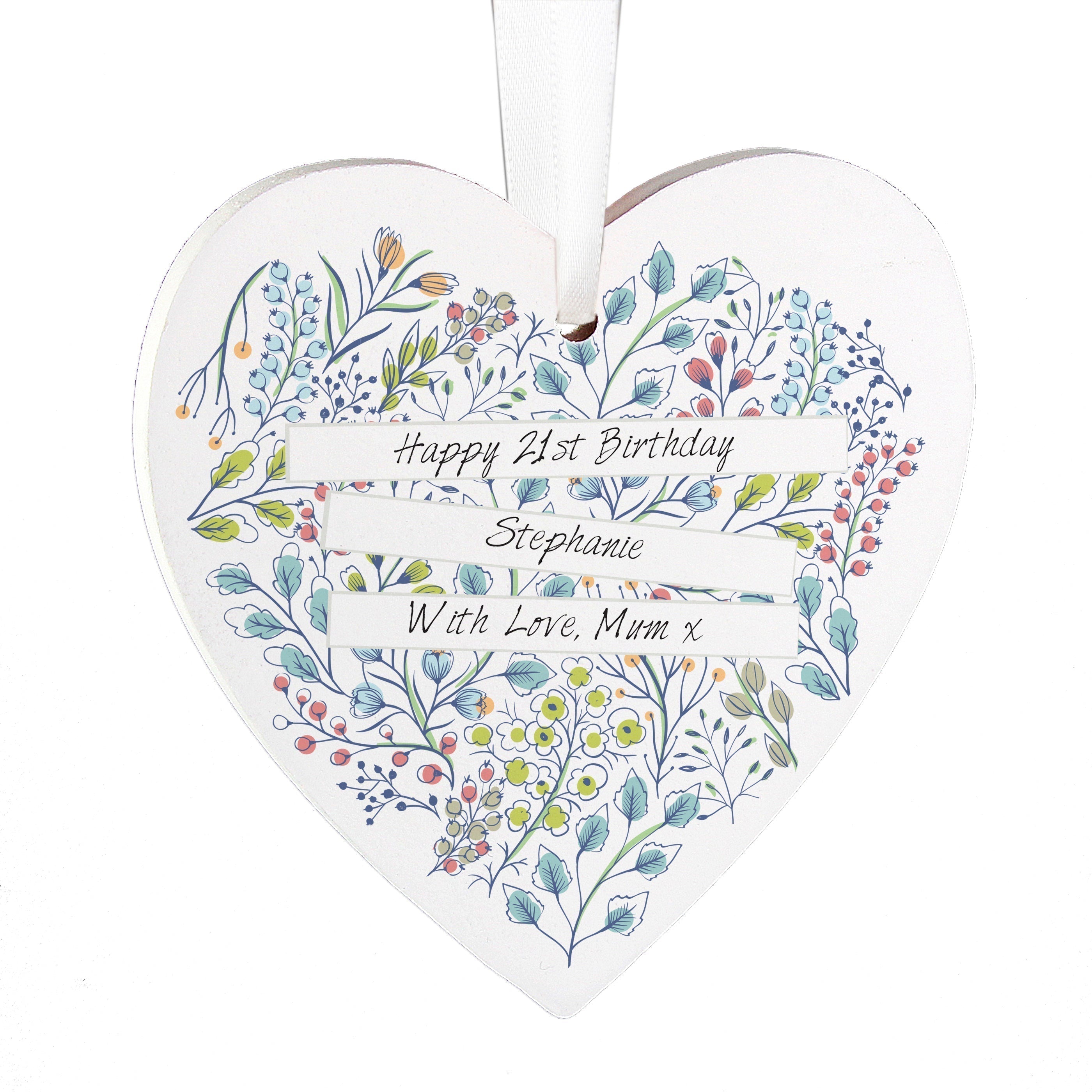 Personalised Botanical Wooden Heart Decoration