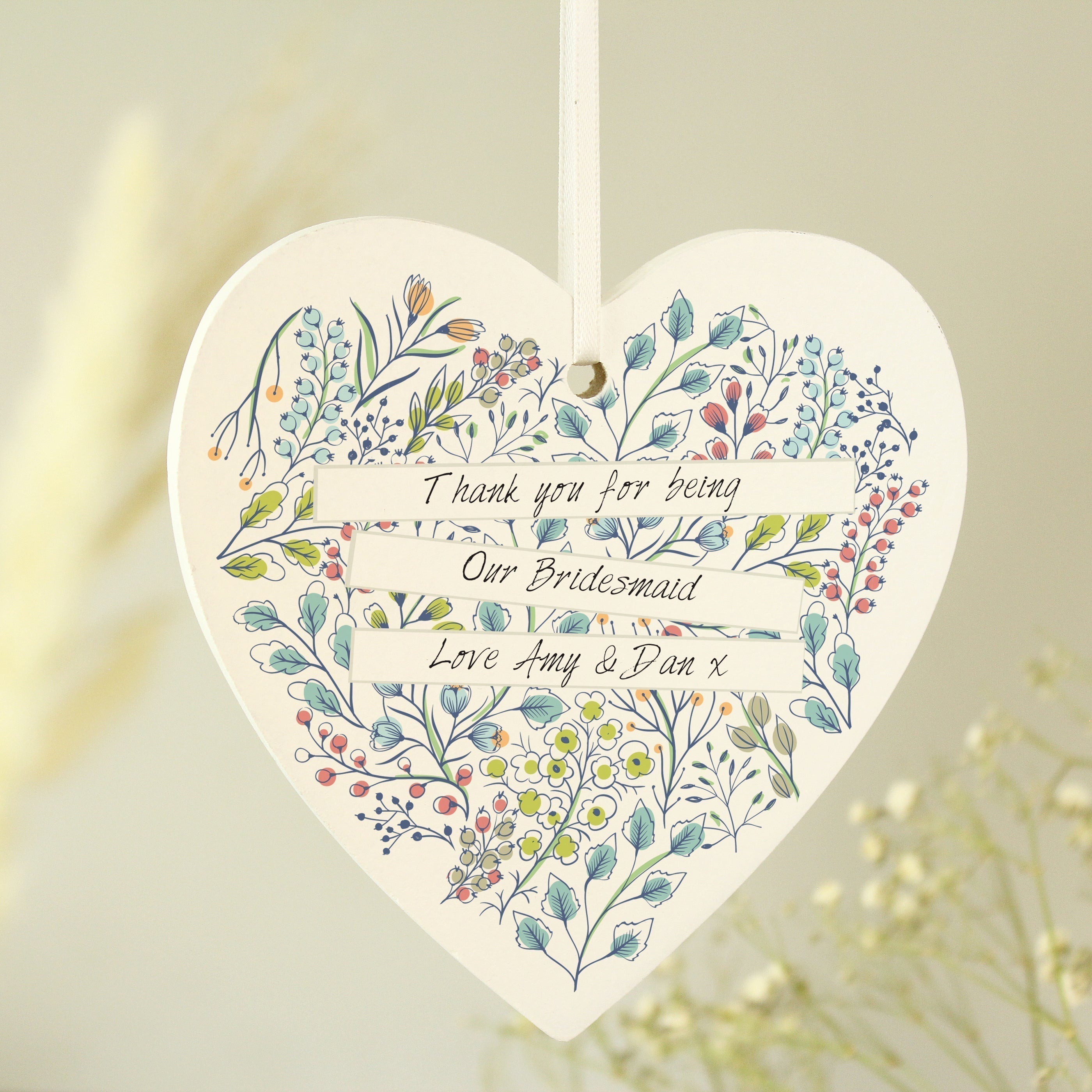 Personalised Botanical Wooden Heart Decoration