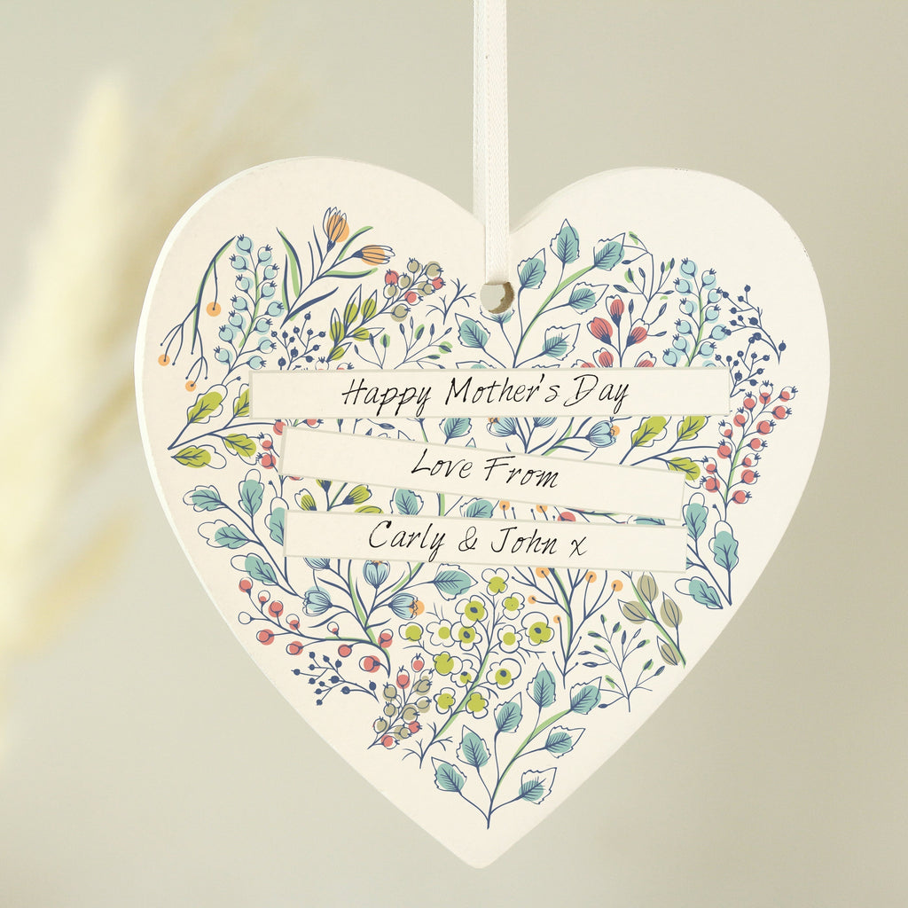 Personalised Botanical Wooden Heart Decoration
