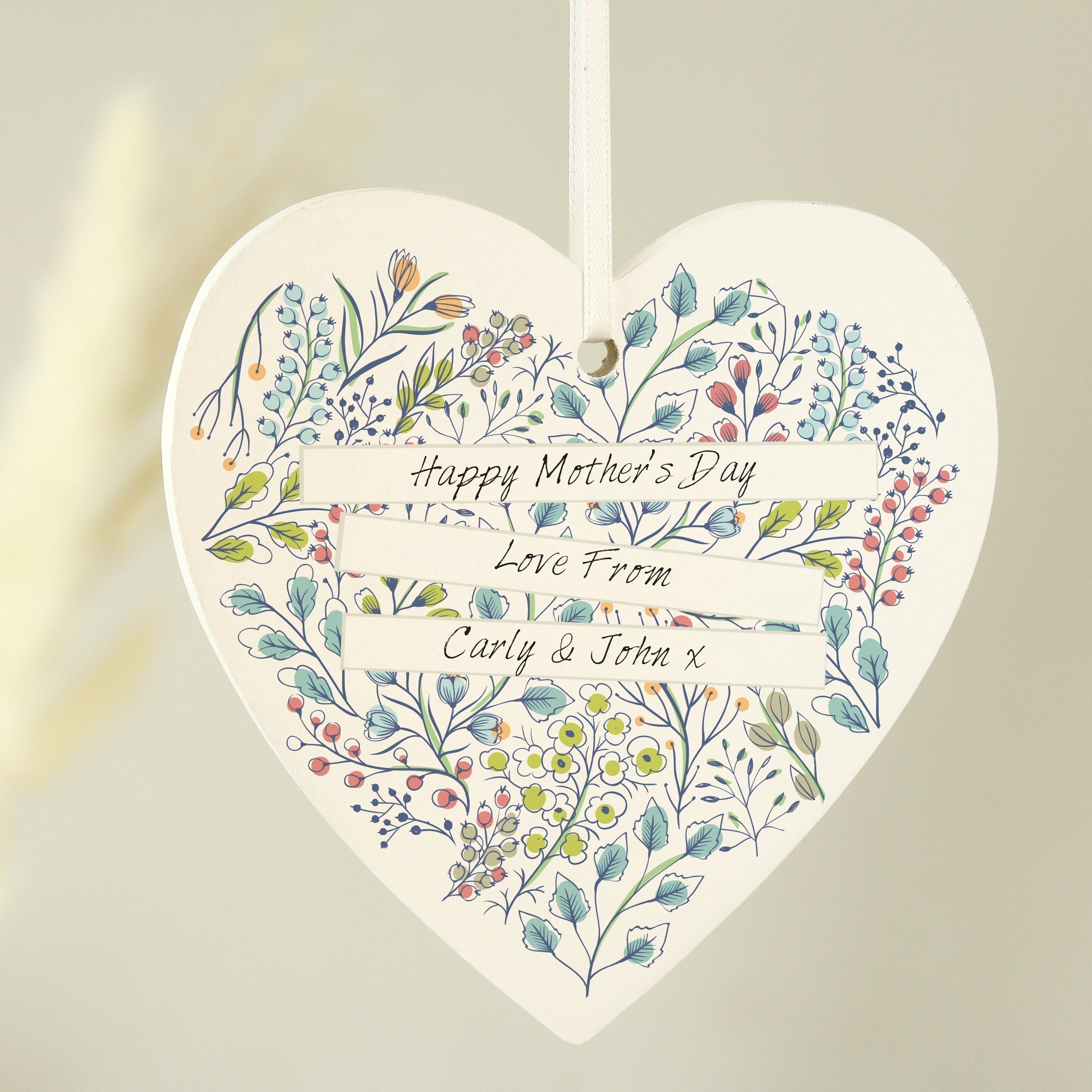 Personalised Botanical Wooden Heart Decoration