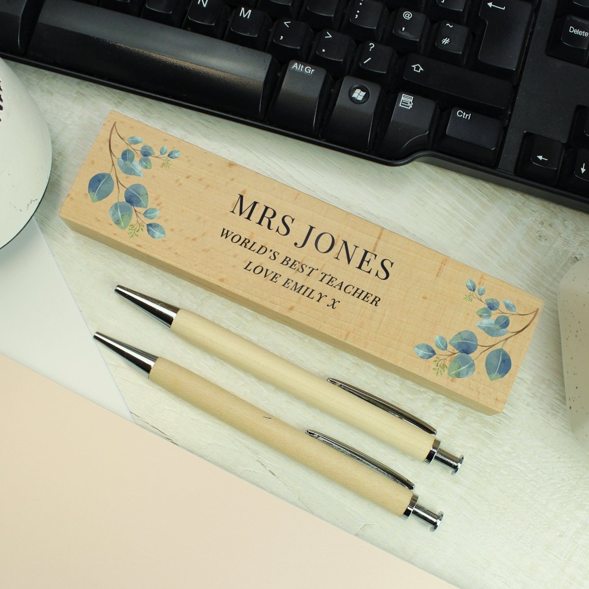 Personalised Botanical Wooden Pen And Pencil Set