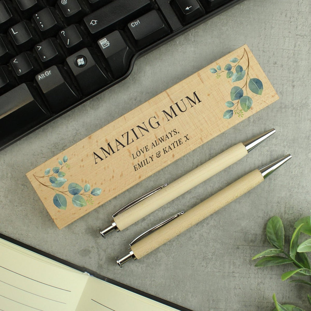 Personalised Botanical Wooden Pen And Pencil Set