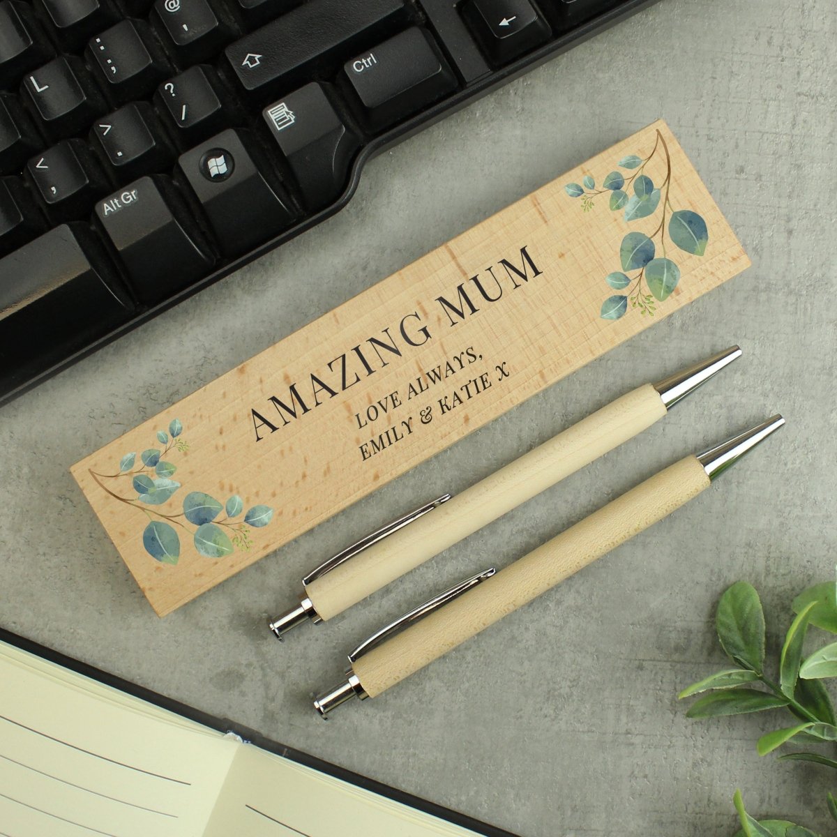 Personalised Botanical Wooden Pen And Pencil Set