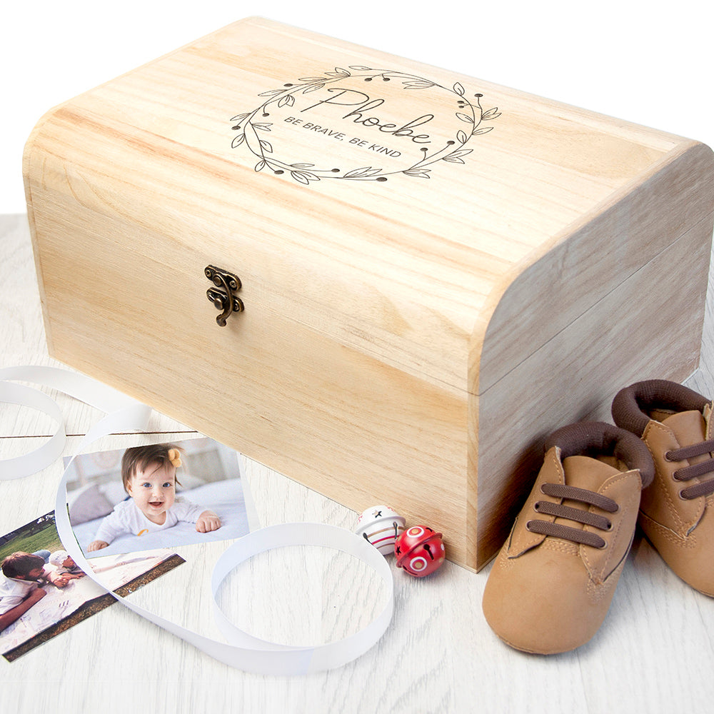Personalised Personalised Botanical Wreath Keepsake Wooden Chest