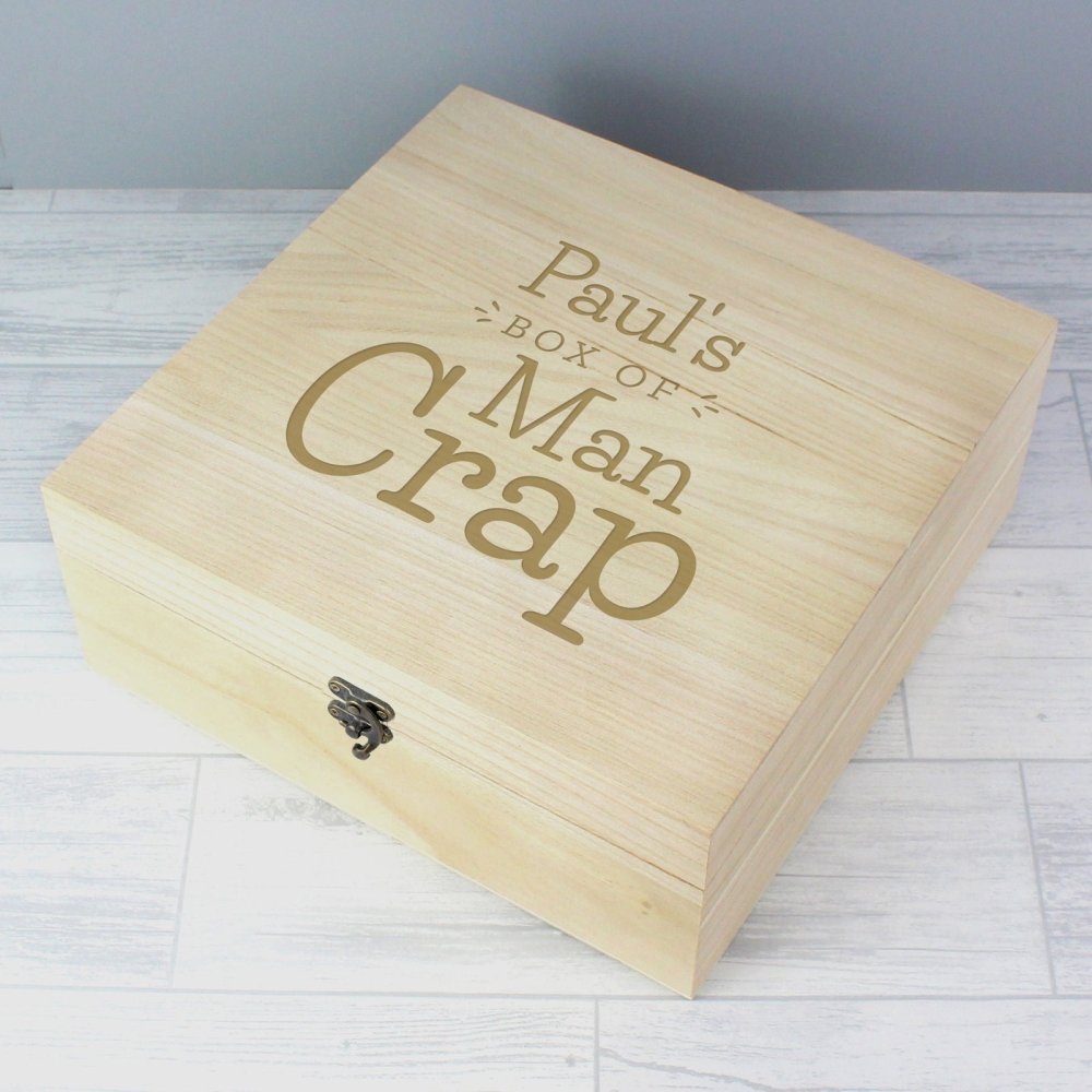 Personalised Box Of Man Crap Large Wooden Keepsake Box