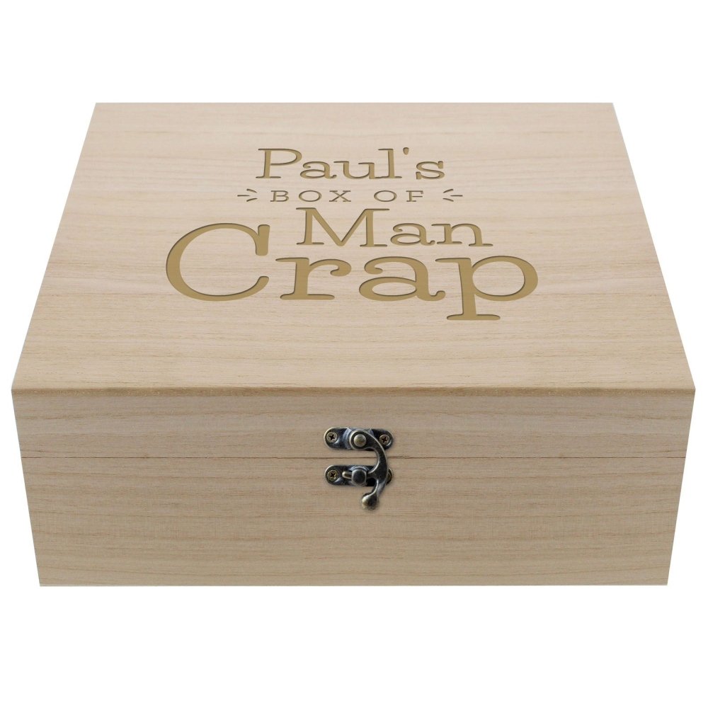 Personalised Box Of Man Crap Large Wooden Keepsake Box