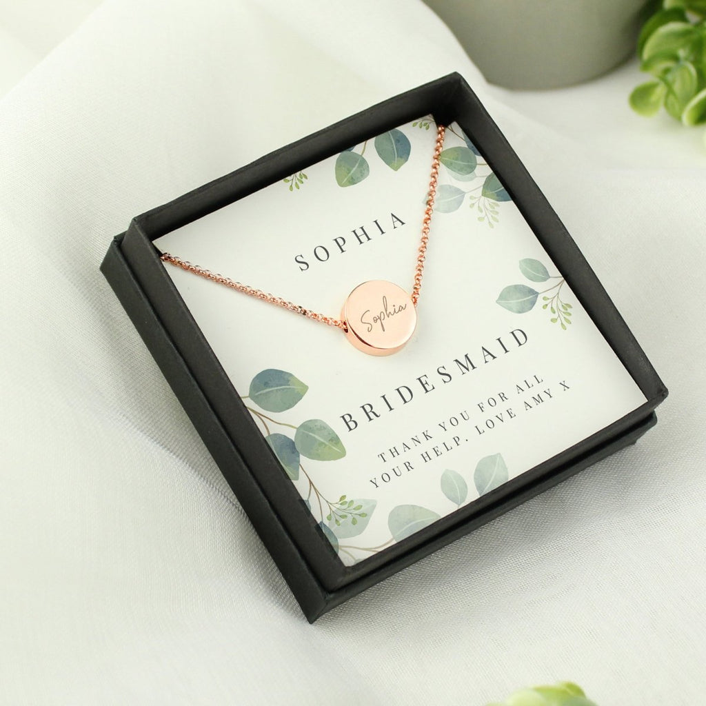 Personalised Bridesmaid Or Flowergirl Rose Gold Tone Necklace & Gift Box