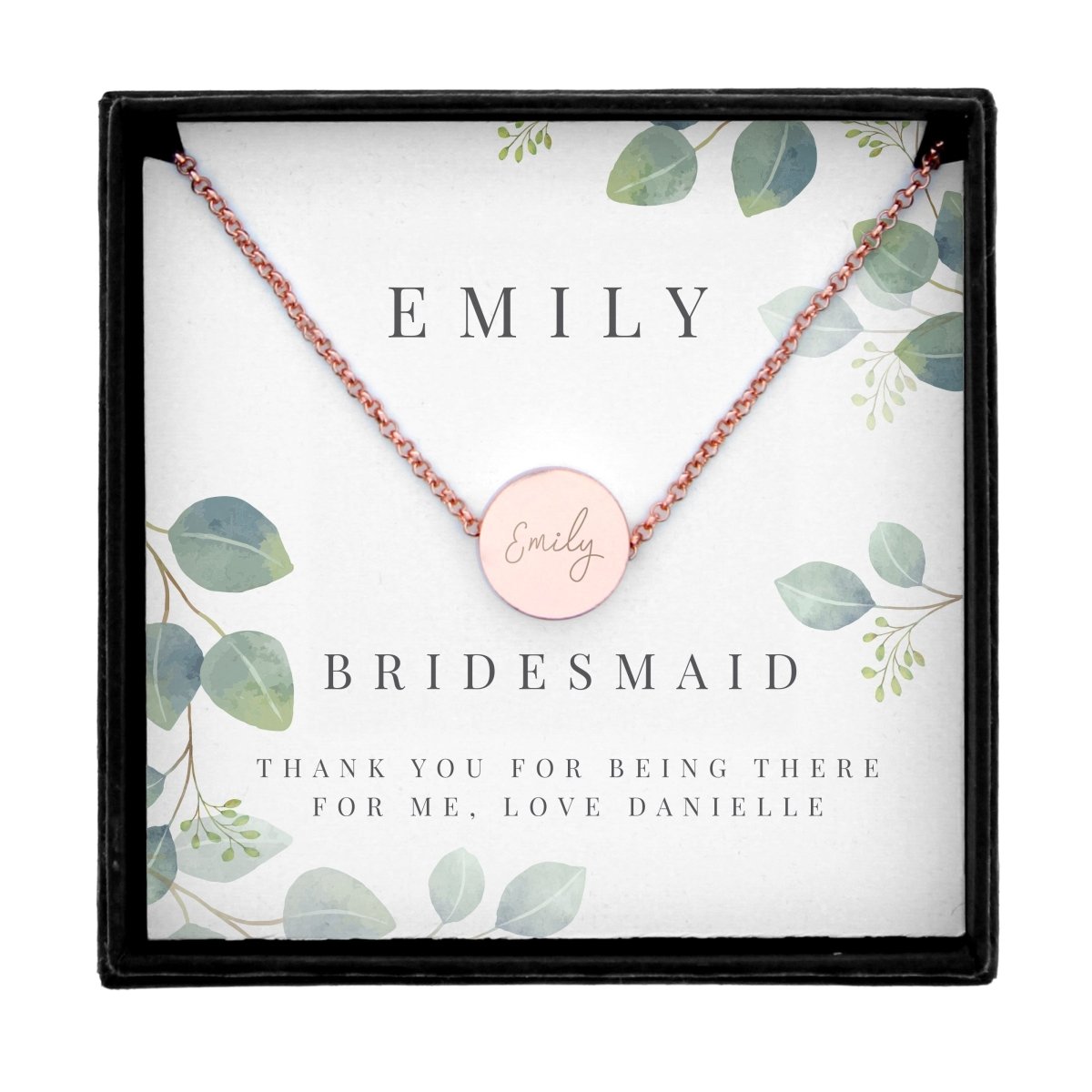 Personalised Bridesmaid Or Flowergirl Rose Gold Tone Necklace & Gift Box
