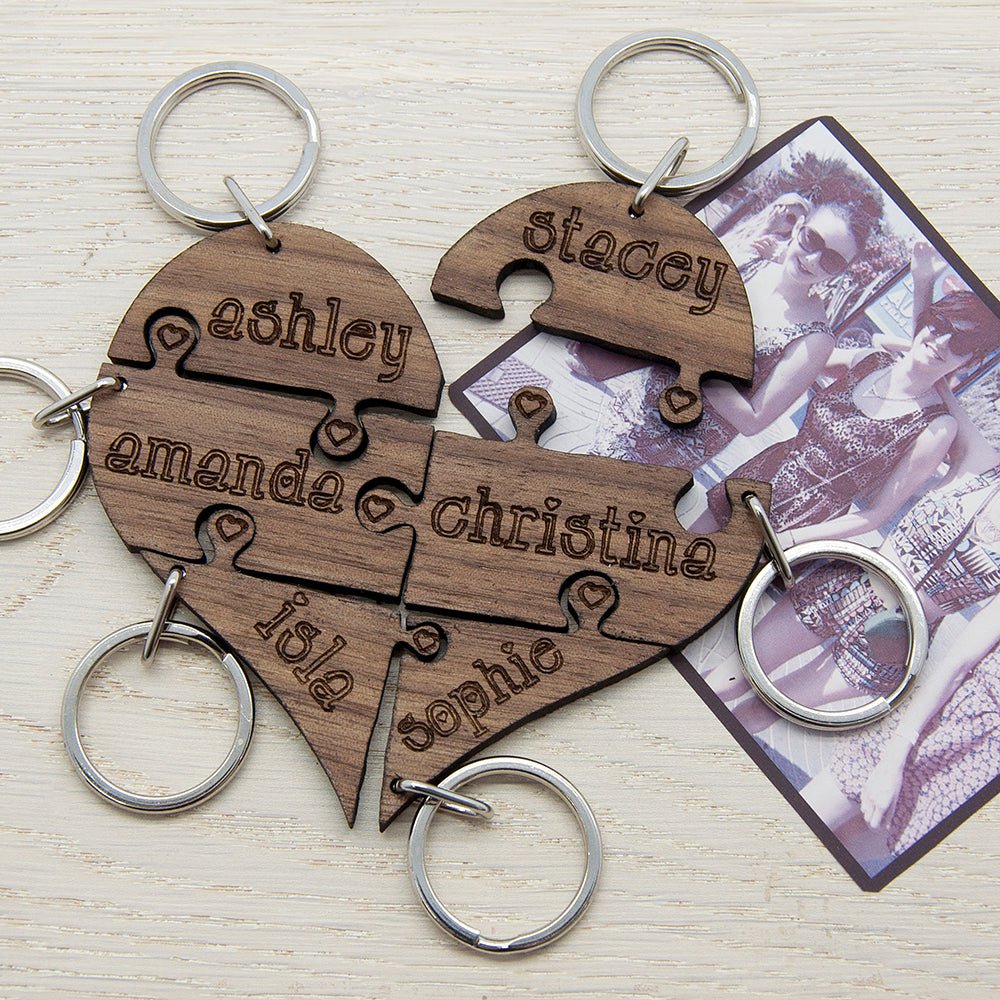 Personalised Bridesmaids Together Heart Jigsaw Keyring