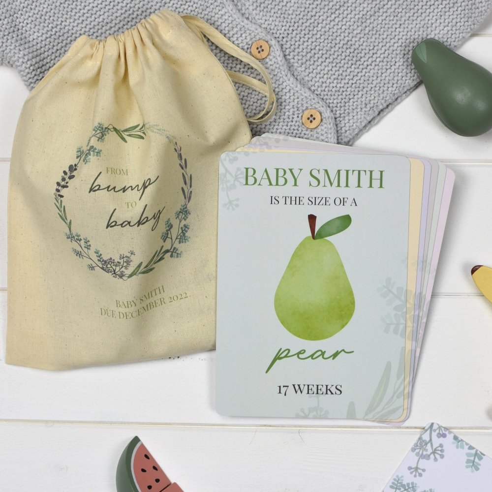 Personalised Bump To Baby Milestone Cards In Drawstring Bag