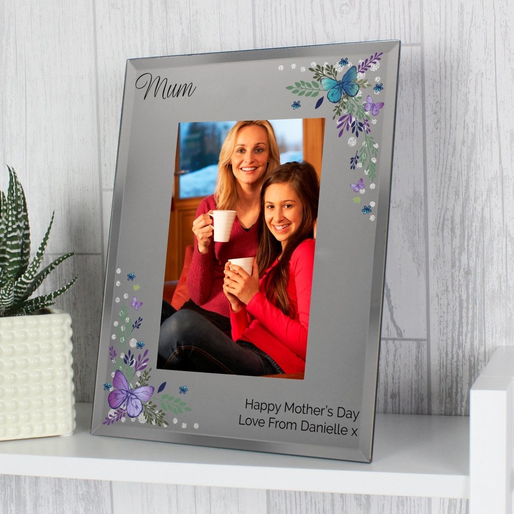 Personalised Butterfly 6x4 Inch Diamante Glass Photo Frame