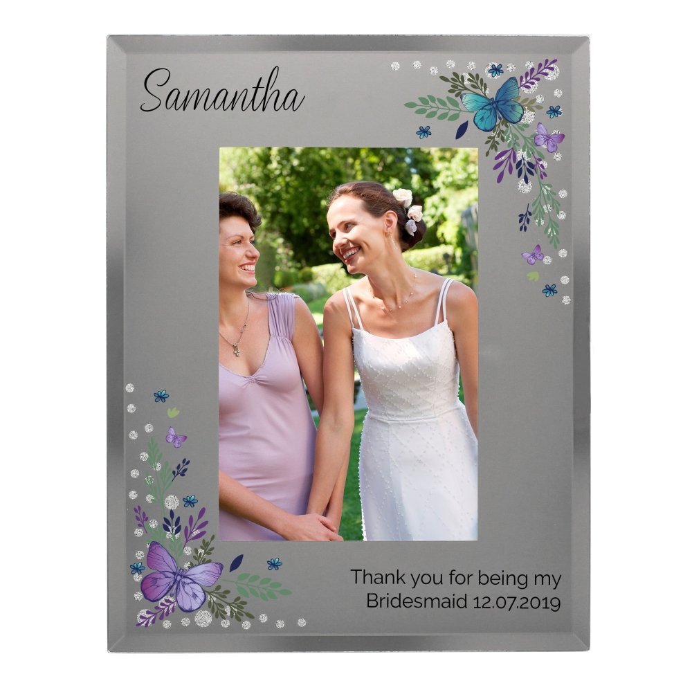 Personalised Butterfly 6x4 Inch Diamante Glass Photo Frame