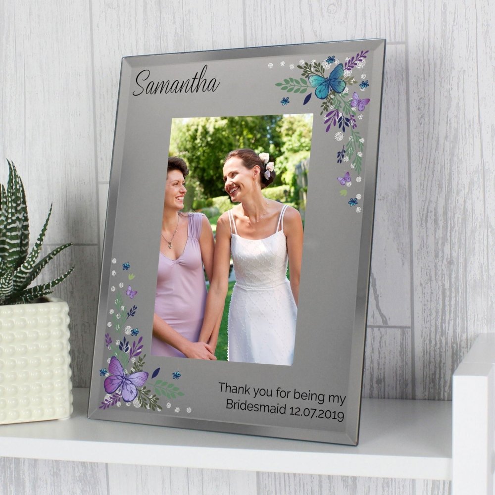 Personalised Butterfly 6x4 Inch Diamante Glass Photo Frame