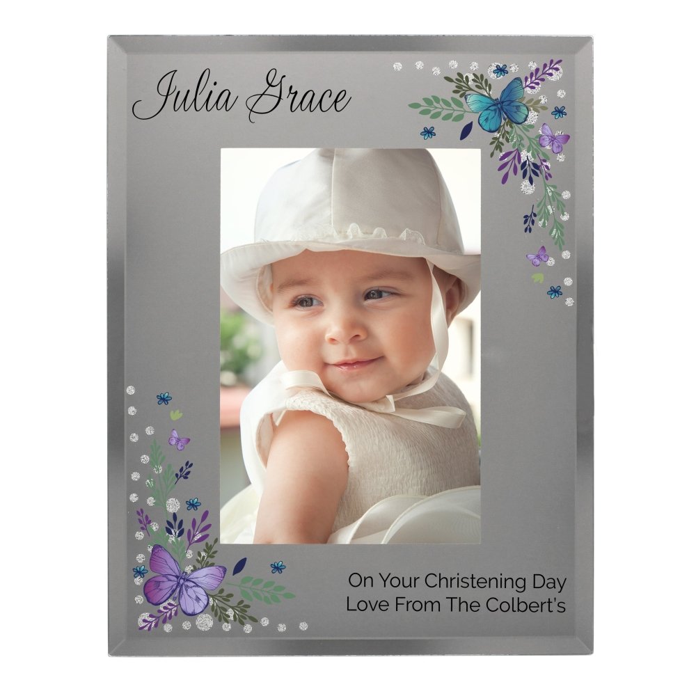 Personalised Butterfly 6x4 Inch Diamante Glass Photo Frame