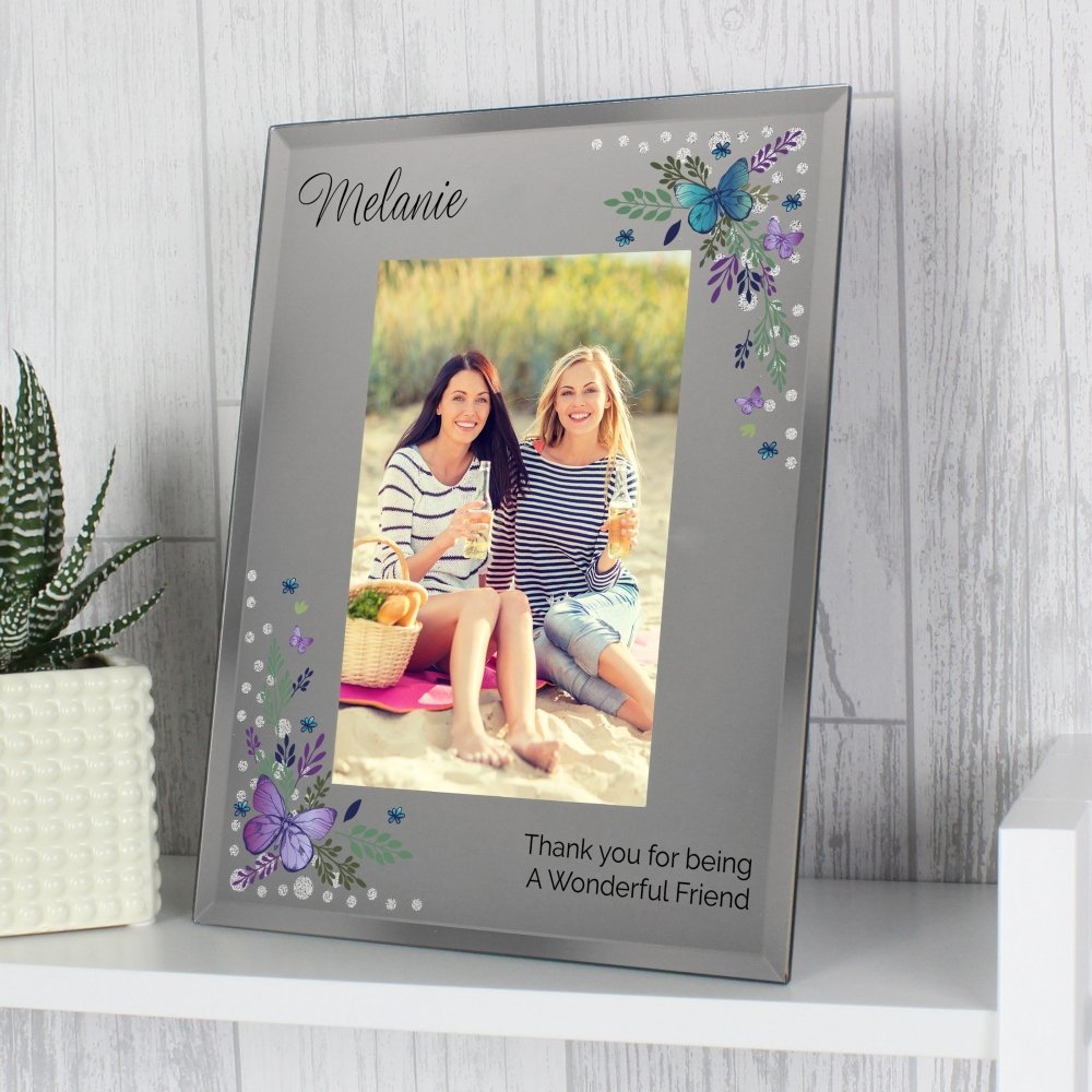 Personalised Butterfly 6x4 Inch Diamante Glass Photo Frame