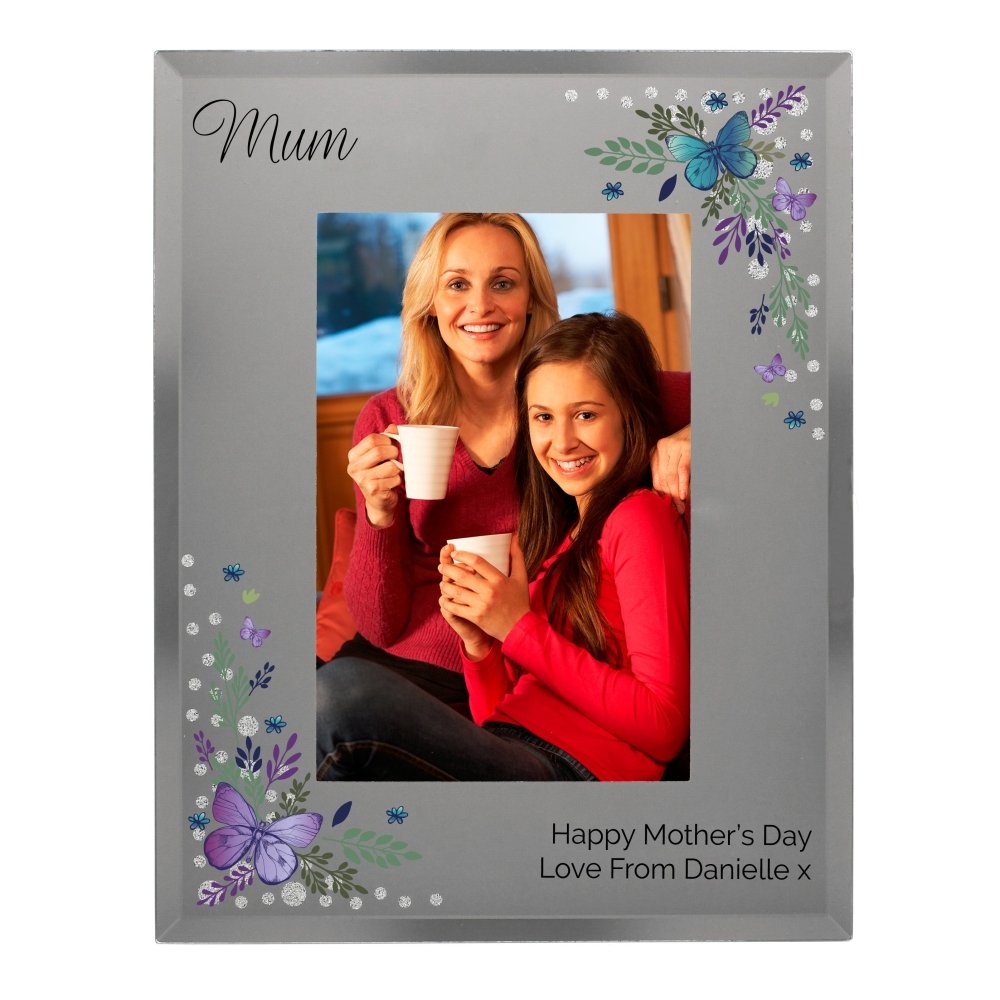 Personalised Butterfly 6x4 Inch Diamante Glass Photo Frame