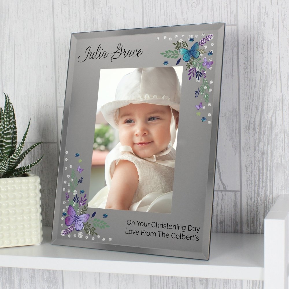 Personalised Butterfly 6x4 Inch Diamante Glass Photo Frame