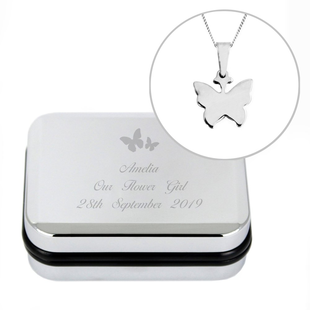 Personalised Butterfly Box With A Silver Plated Butterfly Necklace