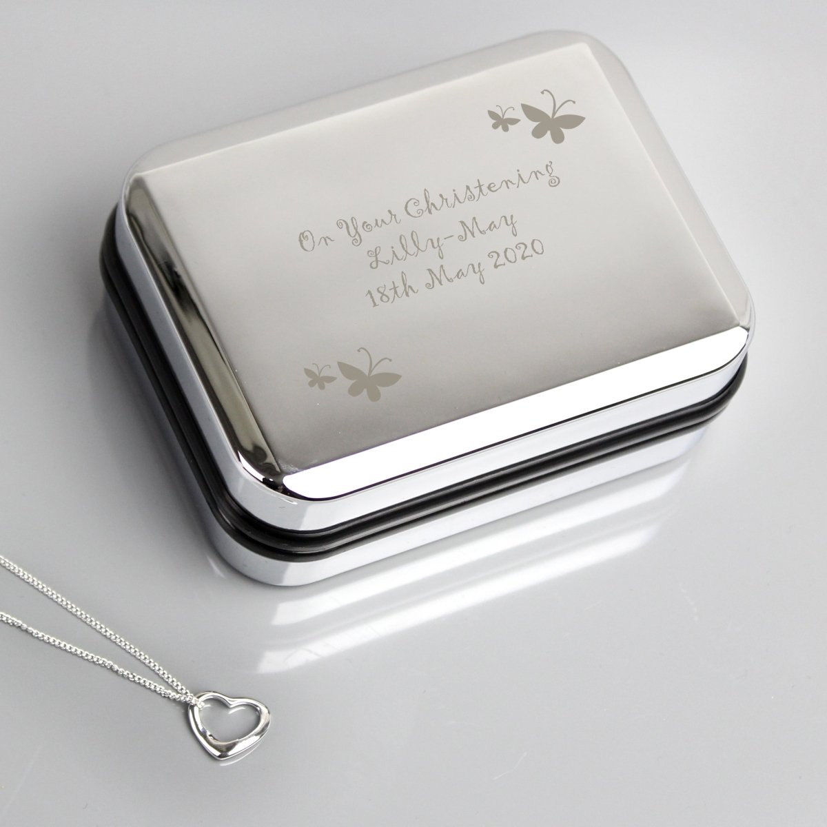 Personalised Butterfly Heart Necklace And Box