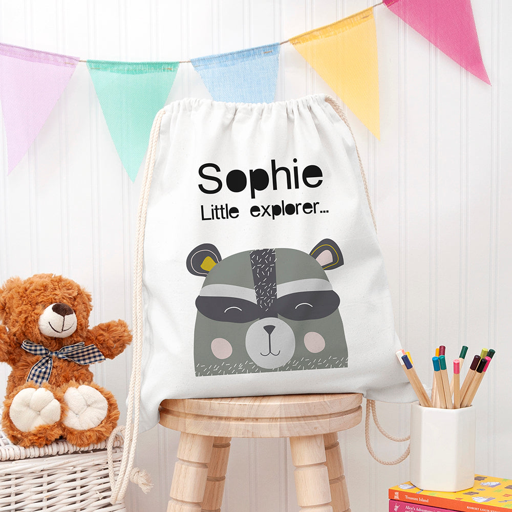 Personalised Personalised Children's Raccoon Cotton Nursery Bag
