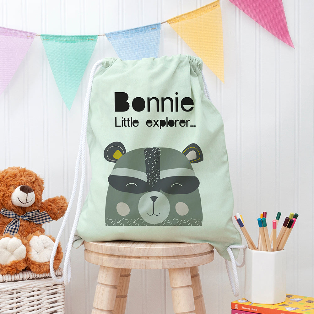 Personalised Personalised Children's Raccoon Cotton Nursery Bag