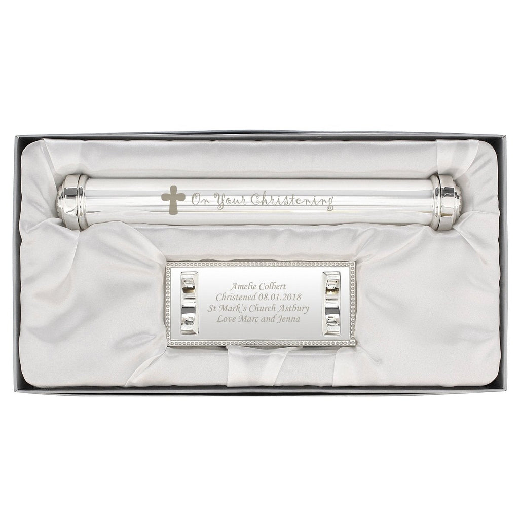 Personalised Christening Cross Silver Plated Certificate Holder