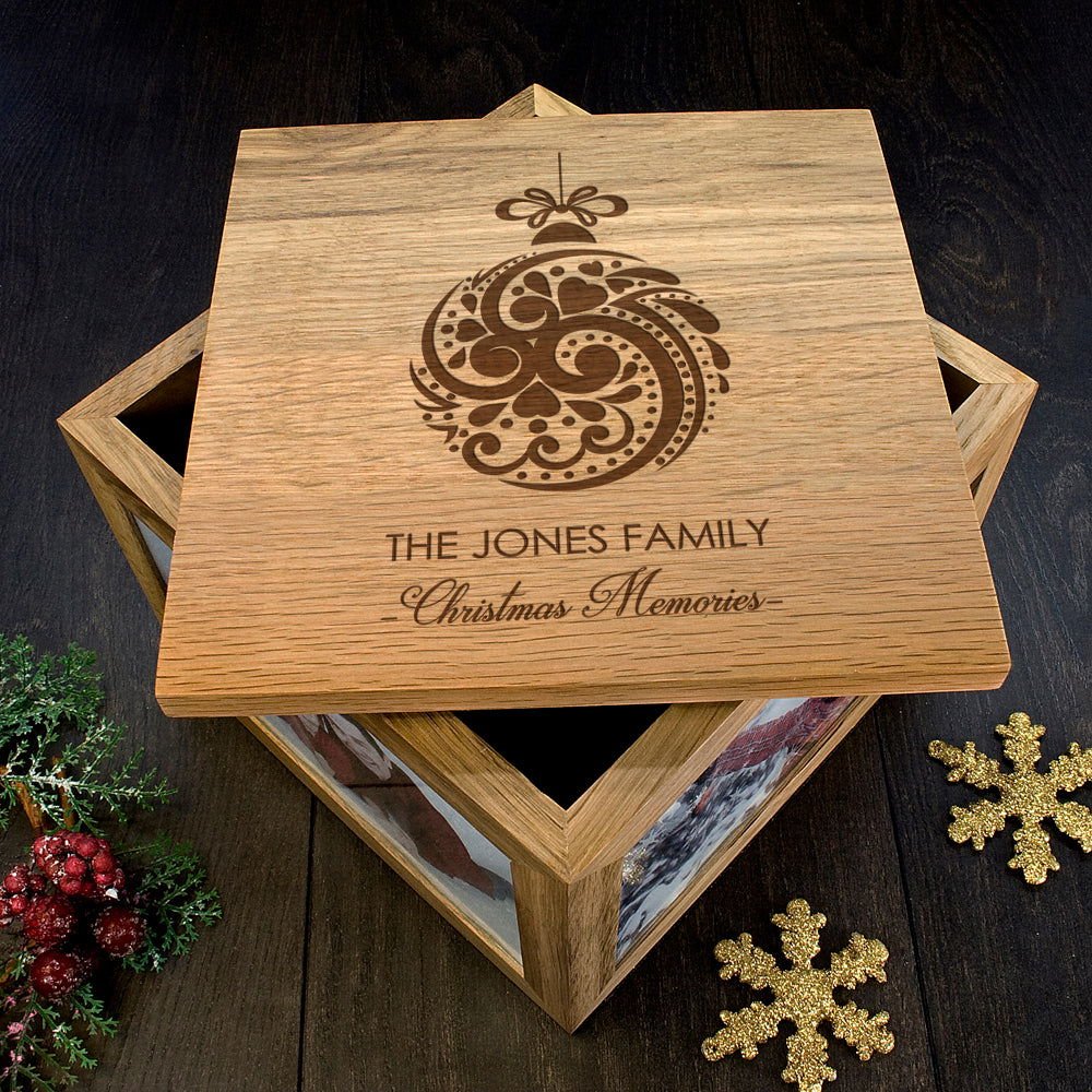 Personalised Christmas Bauble Memory Photo Cube