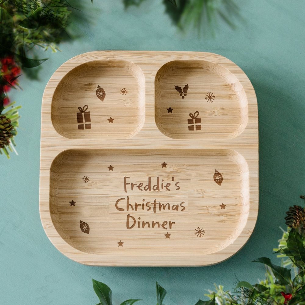 Personalised Christmas Dinner Bamboo Suction Plate & Spoon