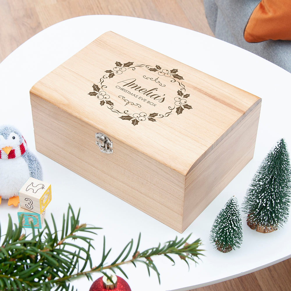Personalised Personalised Christmas Eve Chest With Mistletoe Wreath