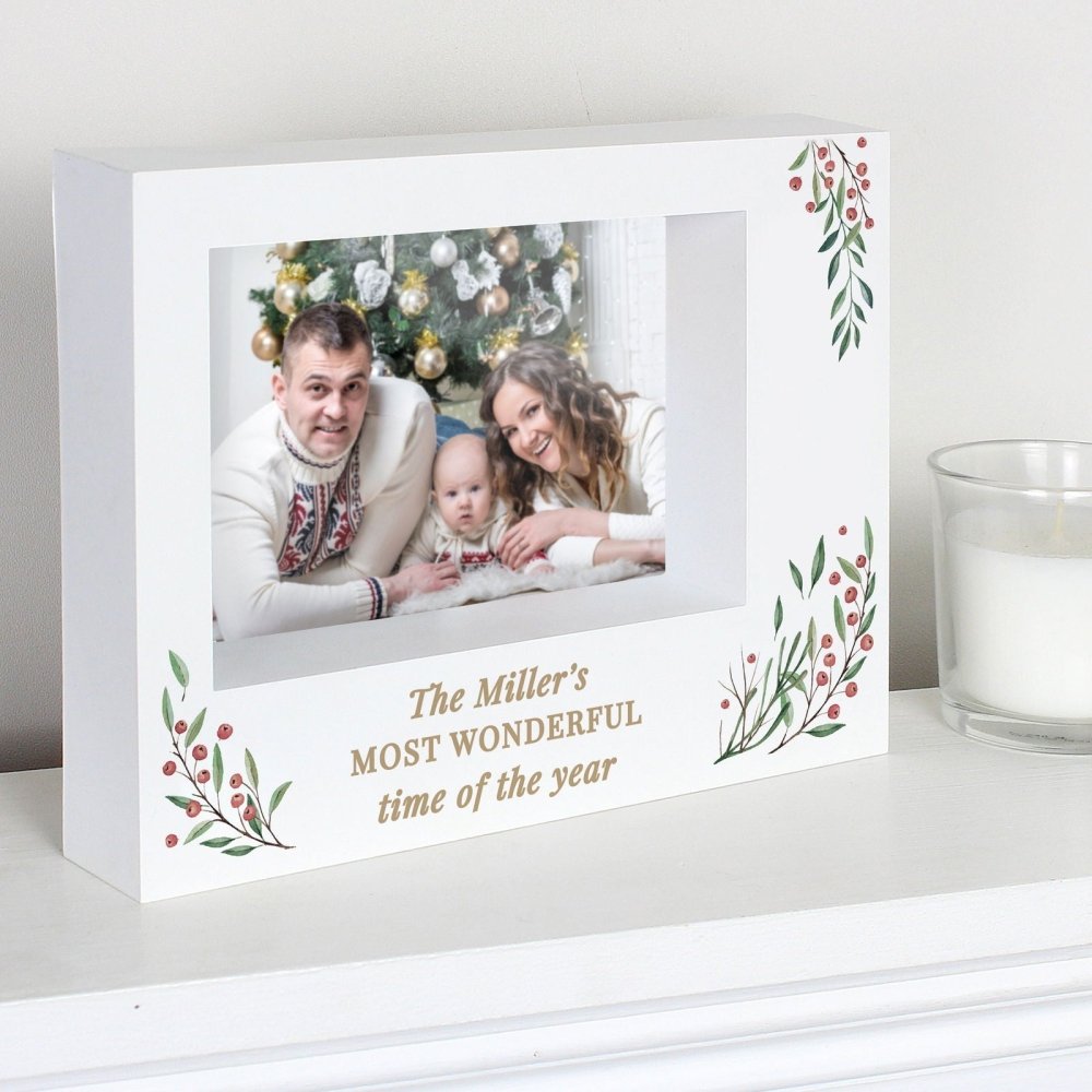 Personalised Christmas Foliage 5x7 Inch Box Photo Frame