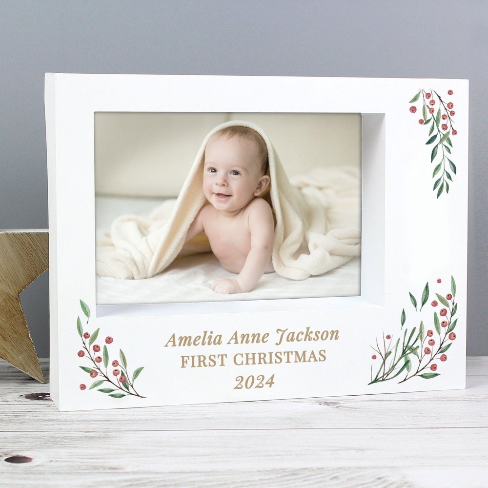 Personalised Christmas Foliage 5x7 Inch Box Photo Frame