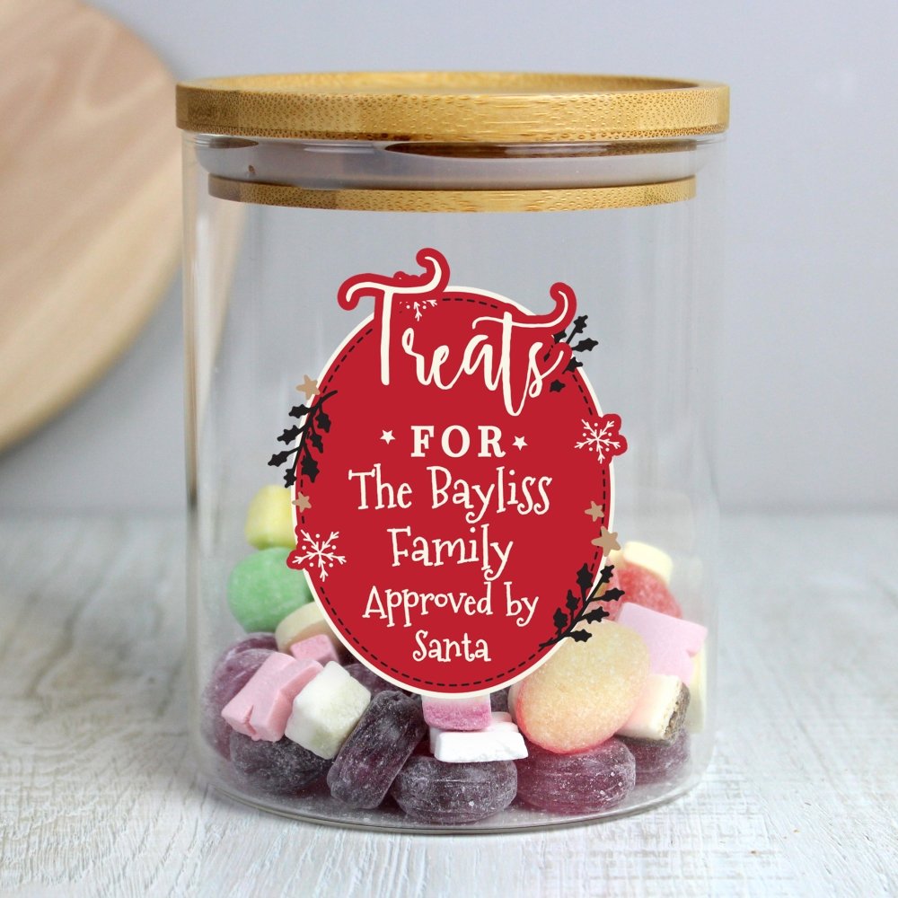 Personalised Christmas Glass Jar With Bamboo Lid
