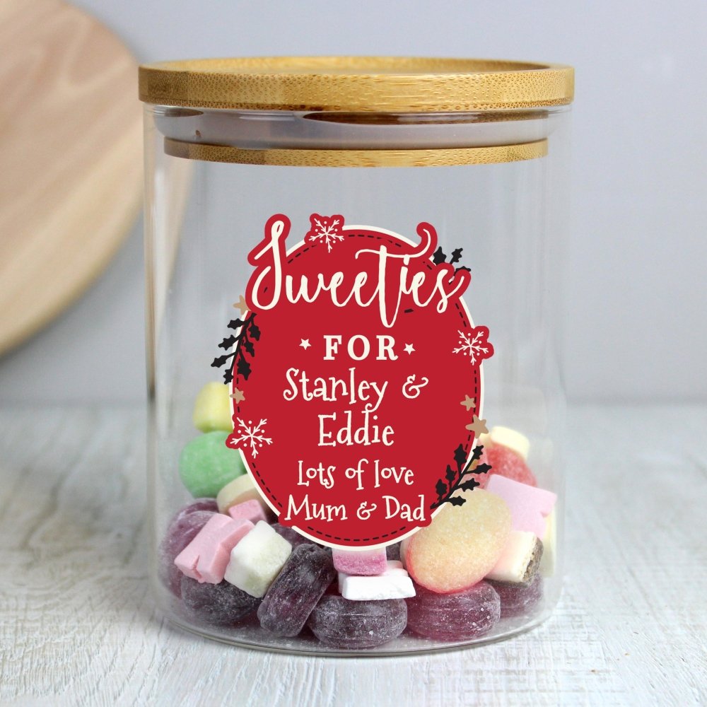 Personalised Christmas Glass Jar With Bamboo Lid