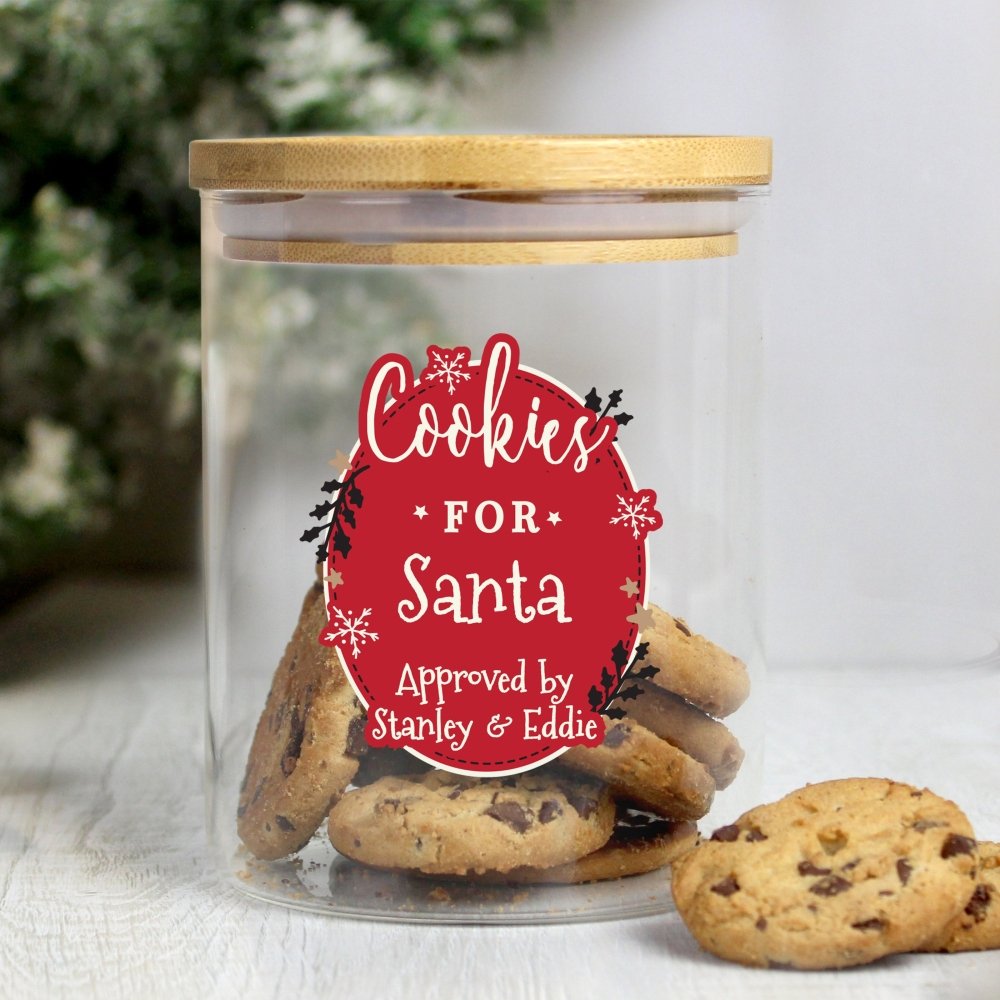 Personalised Christmas Glass Jar With Bamboo Lid