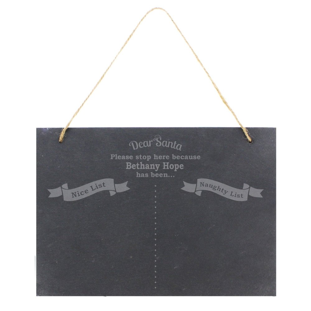 Personalised Christmas Naughty & Nice Hanging Large Slate Sign