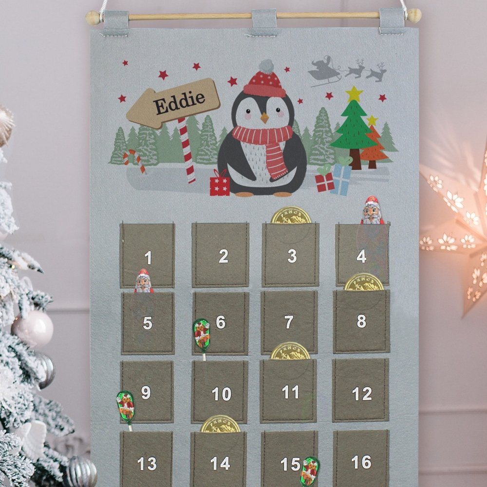 Personalised Christmas Penguin 2026 Advent Calendar In Silver Grey
