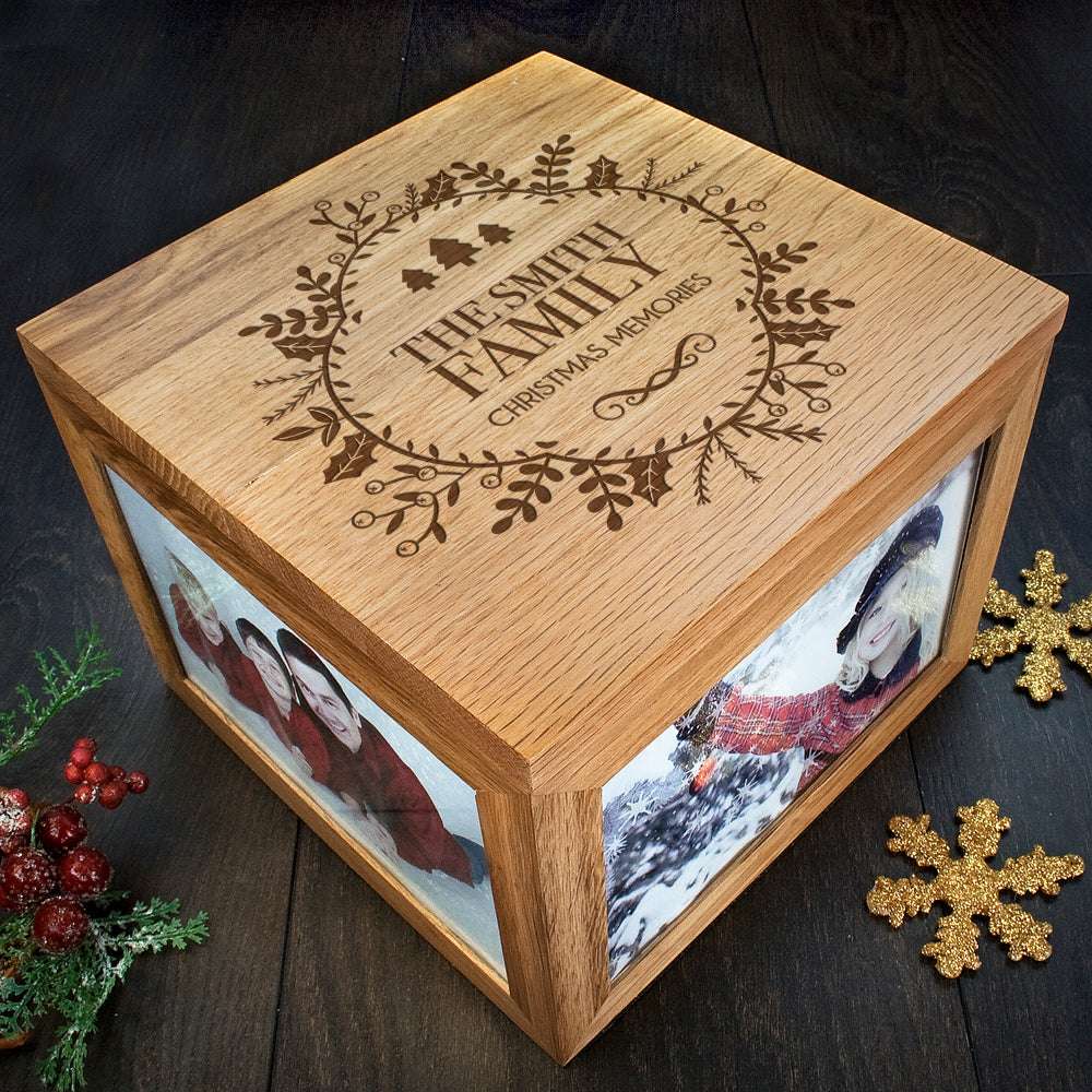Personalised Christmas Wreath Memory Photo Cube