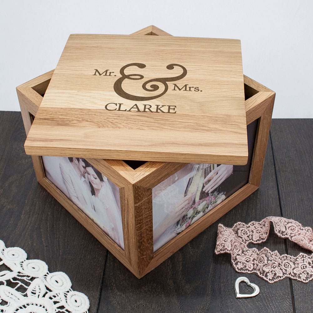 Personalised Classic Mr & Mrs Oak Photo Keepsake Box