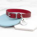 Personalised Personalised Classic Red Leather Dog Collar with Tag