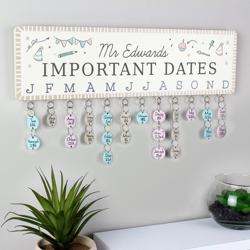 Personalised Classroom Office Birthday Planner Plaque With Customisable Discs