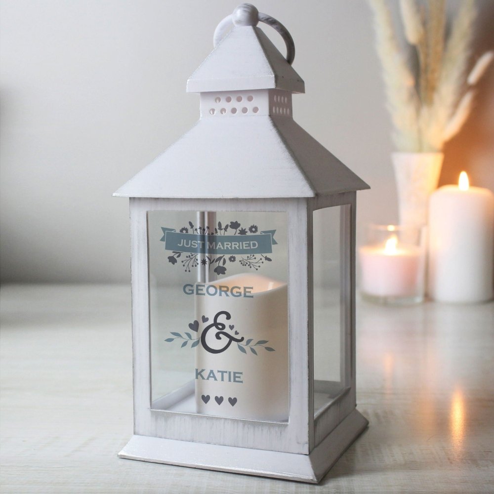 Personalised Couple's Floral White Lantern