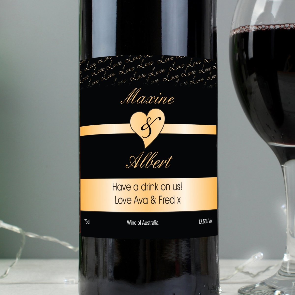 Personalised Couples Heart Red Wine - Black Design